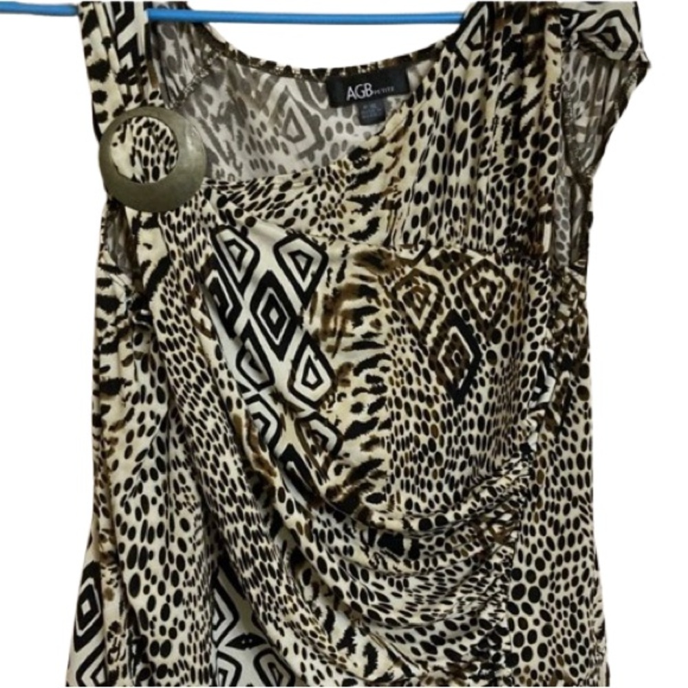 AGB womens geometric animal print blouse - black and brown size P/XL